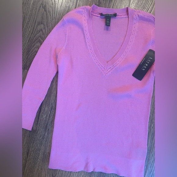 Lauren Ralph Lauren Sweaters - NWT Lauren Ralph Lauren Pink Ribbed Pullover Sweater V-Neck Sz Medium